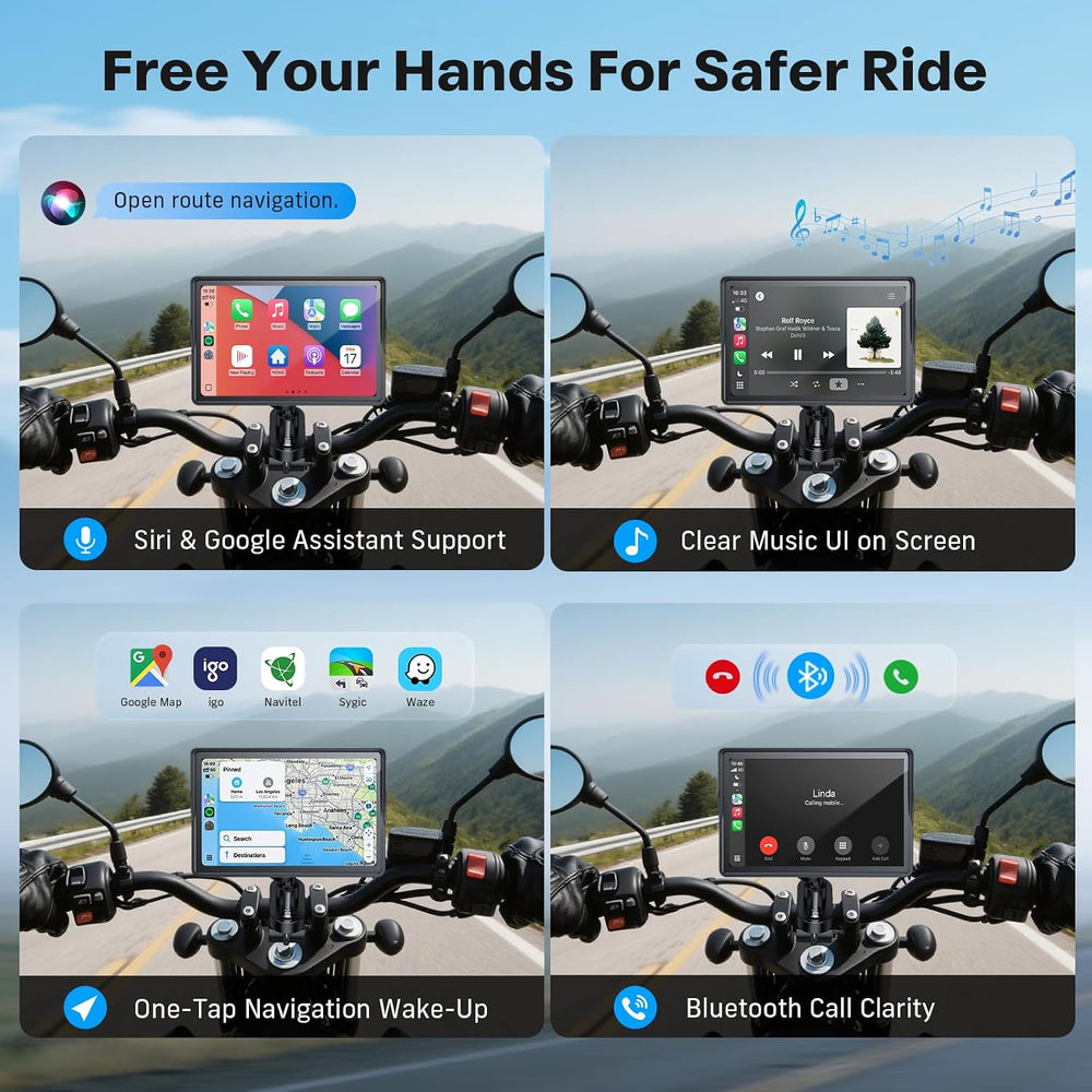 WonVon 5 Inch Motorcycle Carplay GPS Navigation System with Apple Carplay and...