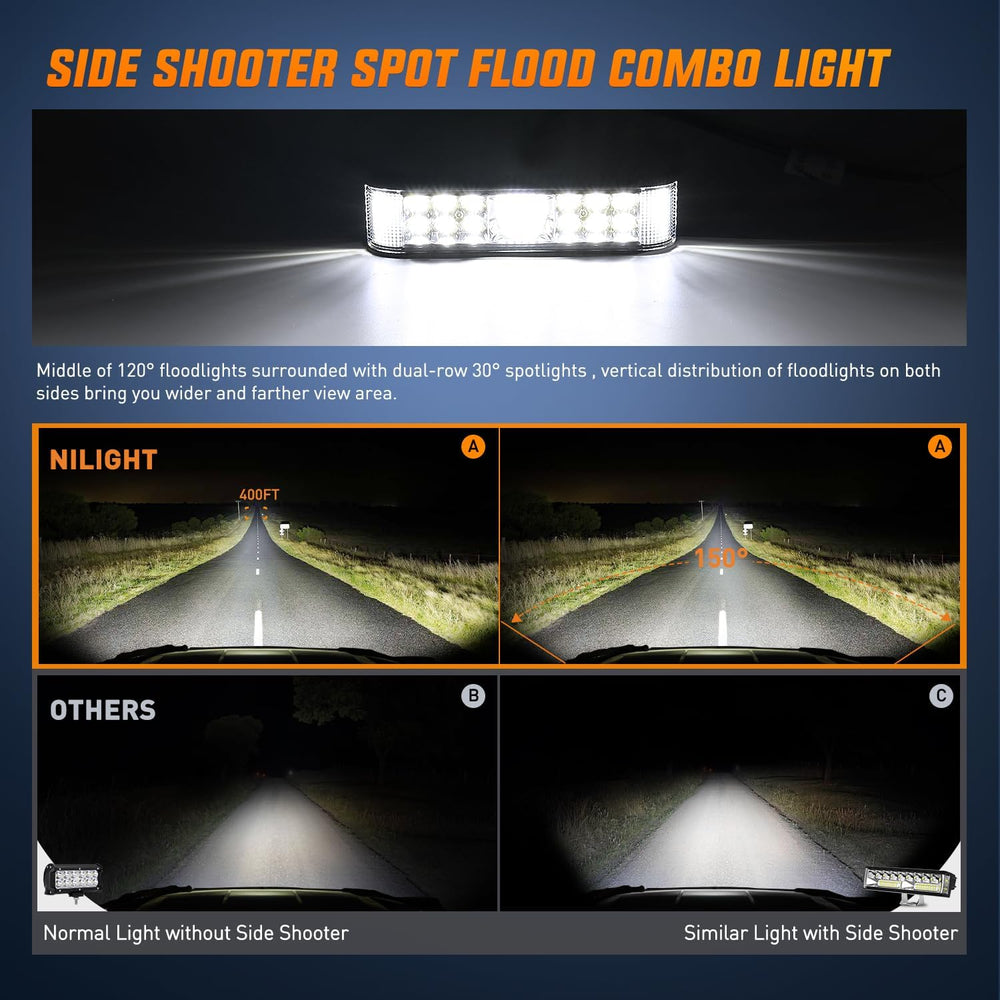 Nilight Side Shooter LED Lights 2PCS 6.5 Inch with Wiring Kit for Truck SUV