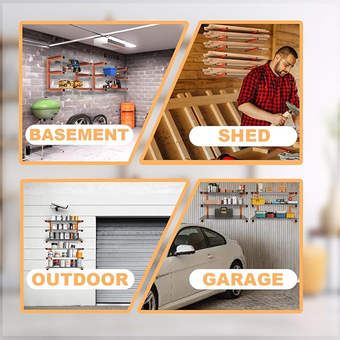 4 Pack Wall-Mounted Lumber Rack, Heavy Duty Wood Storage Racks, 6-Level System