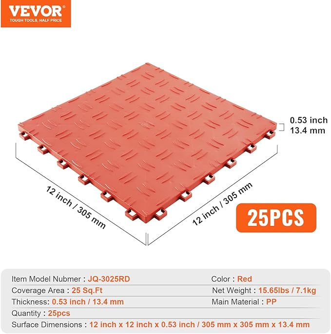 VEVOR Interlocking Floor Covering Tiles, 25 Pack, Non-Slip Double-Sided Texture