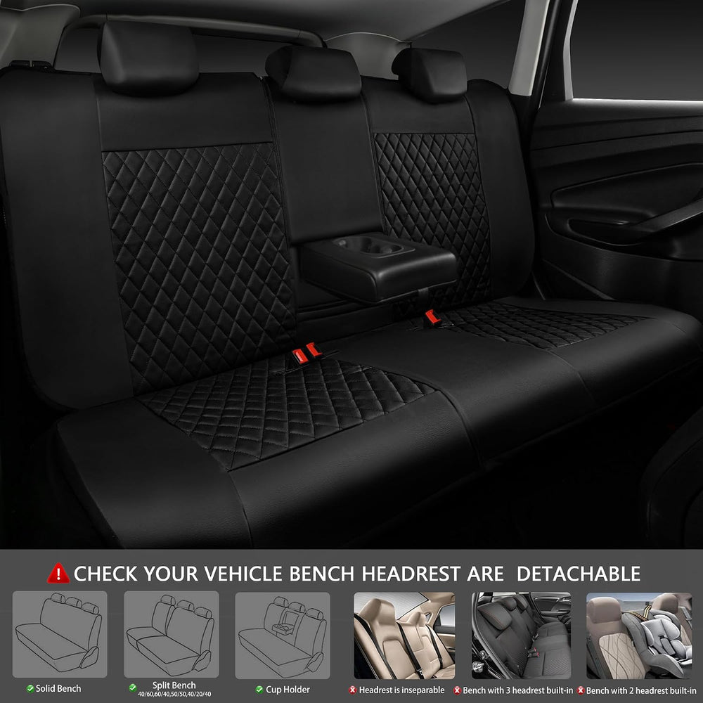 CAR PASS Faux Leather Back Seat Cover, Universal Quilting Waterproof Bench Re...