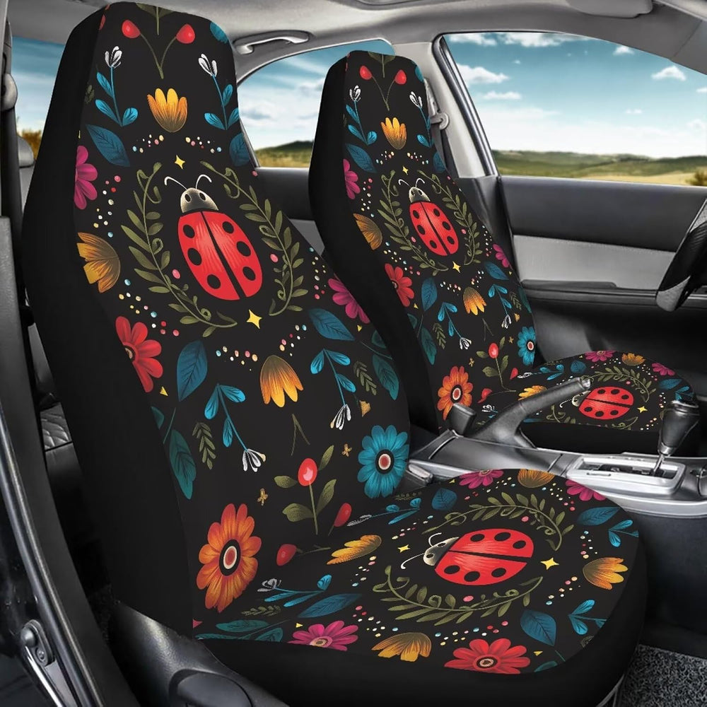 Bulopur Floral Ladybug Car Seat Covers Front Seats Only Breathable Automotive...