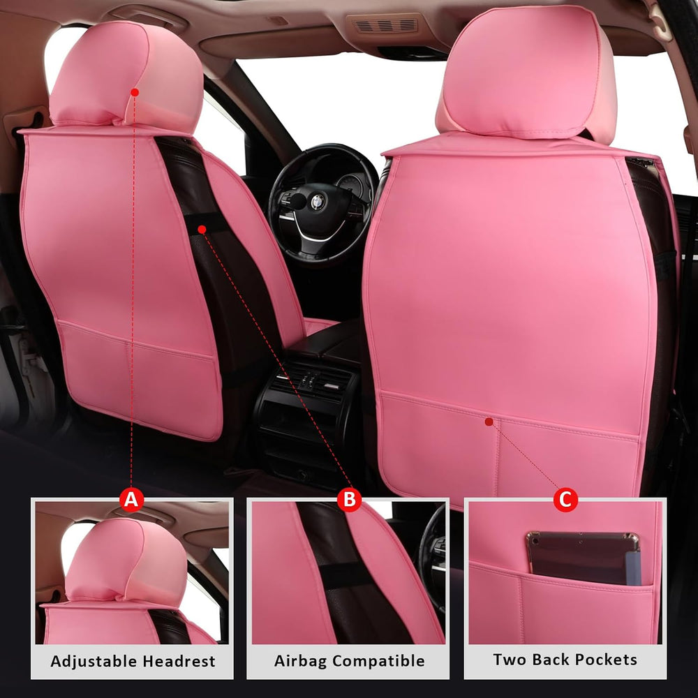 Car Seat Covers Full Set,Leather Seat Covers Universal Fit Pink