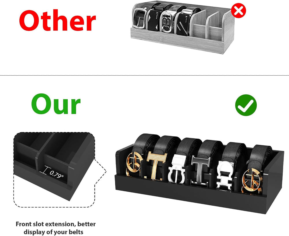 Belt Organizer for Closet - 6 Grids Black Bamboo Belt Storage Organizer Racks...