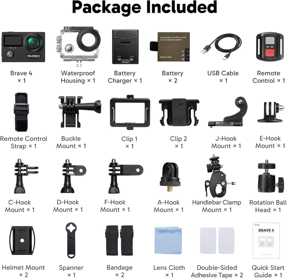AKASO Brave 4 Action Camera 4K 30fps Ultra Hd Video 20MP Photo, EIS, WiFi, 5X...