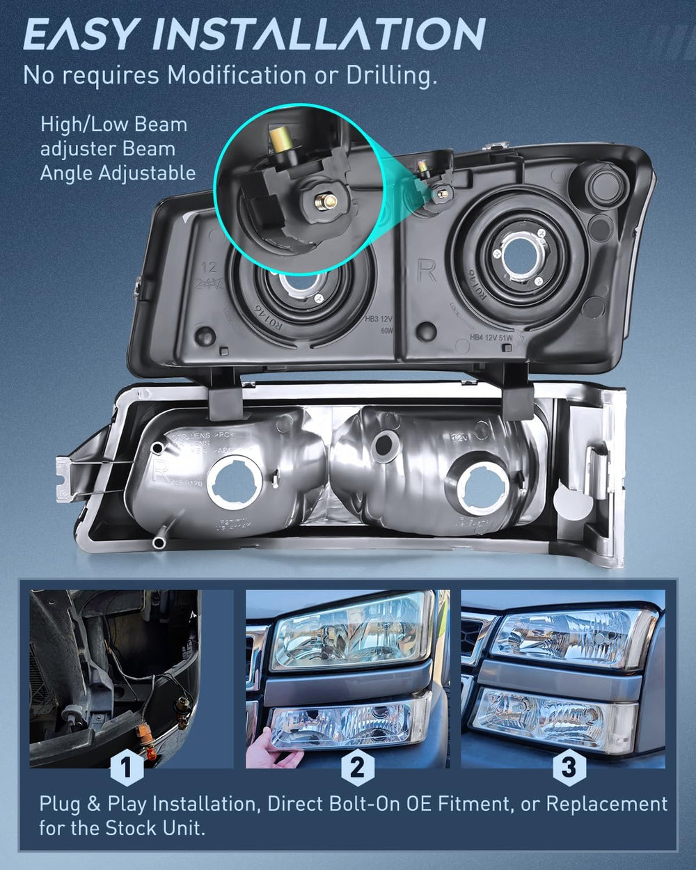 Nilight Headlight Assembly for 2003 2004 2005 2006 Chevy Silverado Avalanche ...
