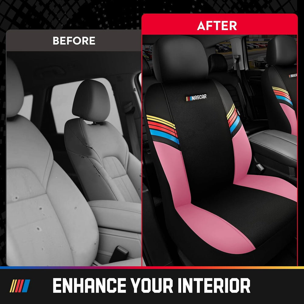 NASCAR Car Seat Covers, Pink Leather and Mesh Seat Covers, Universal Fit Fron...