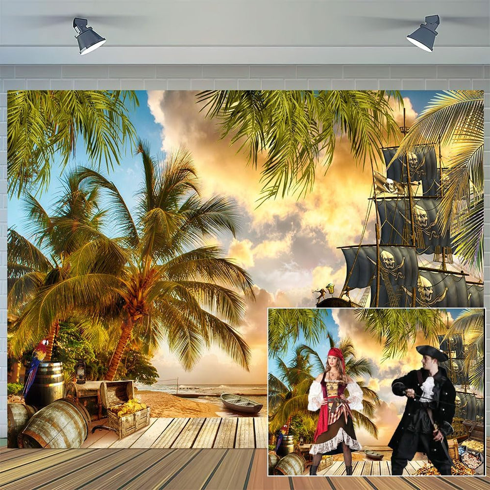 10X8ft Pirate Theme Photo Backdrop Photography Background, Pirate Ship Treasu...