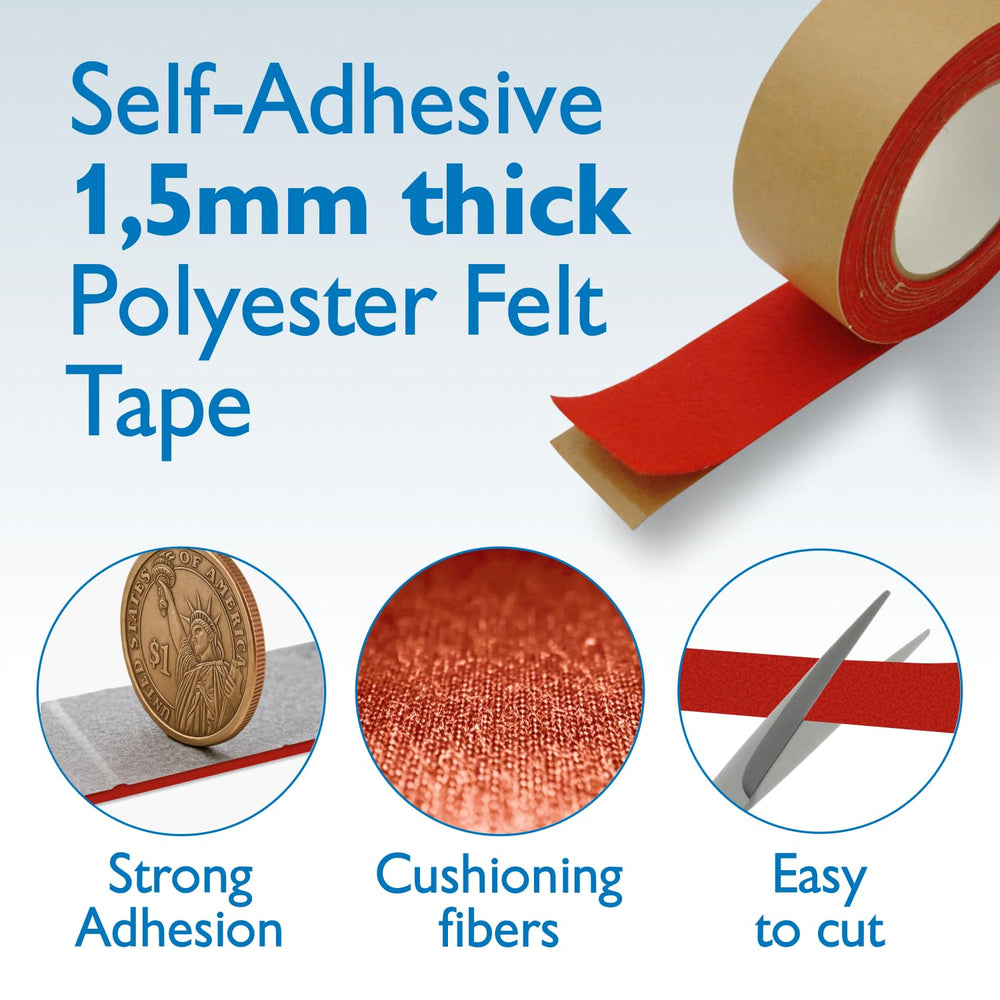 FindTape Polyester 1.5mm Felt Tape – 2 in. x 50 ft. Felt Strips with Adhesive...