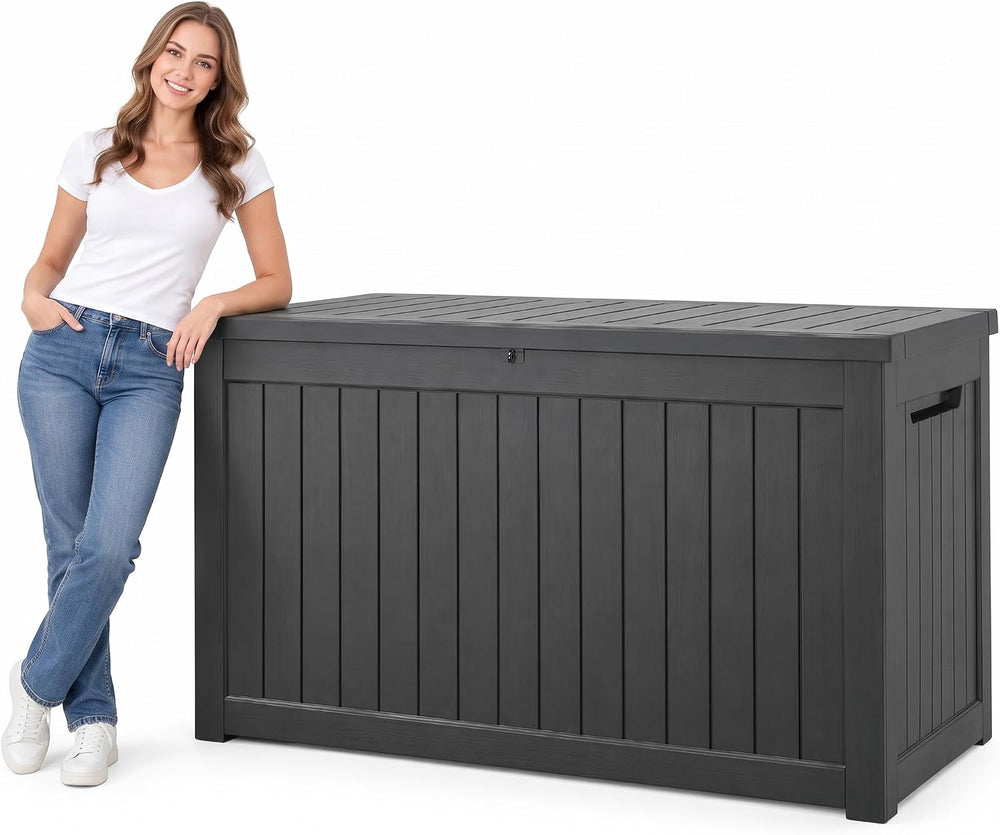300 Gallon Outdoor Storage Box Resin Deck Box All Weather Waterproof Large Lo...