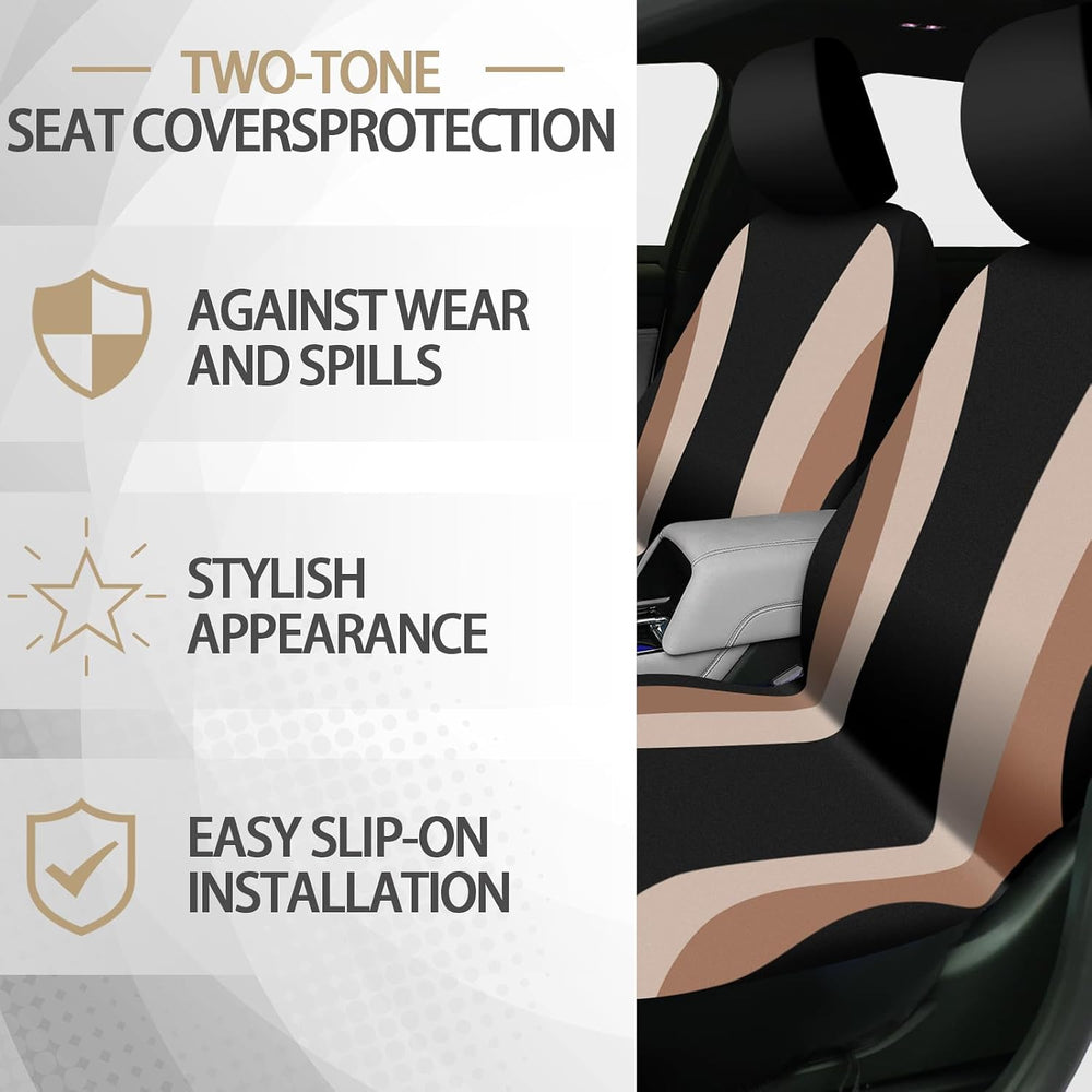 ROCEEI 43 Pcs Fuzzy Car Seat Cover Full Set Beige, Black