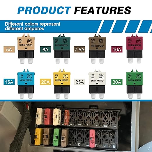 GLOSO Circuit Breakers E39 Manual Reset Low Profile ATC/ATO (25 Pack)