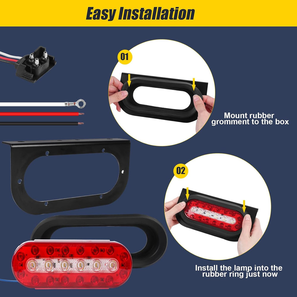 6inch Oval Trailer Lights Led Kit w/Backup Lights, Red/White 22LED