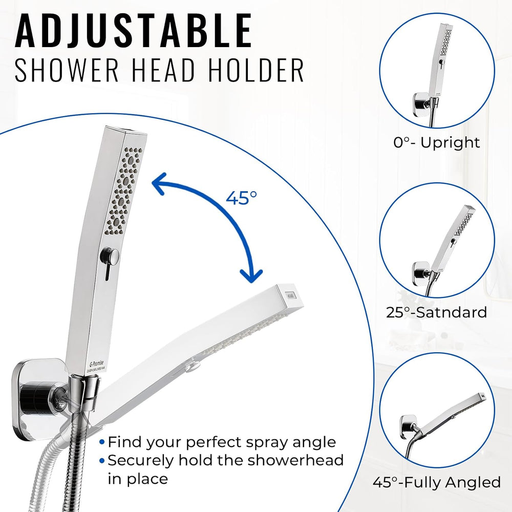 G-Promise All Metal High Flow Shower Diverter with Adhesive Holder(Chrome)