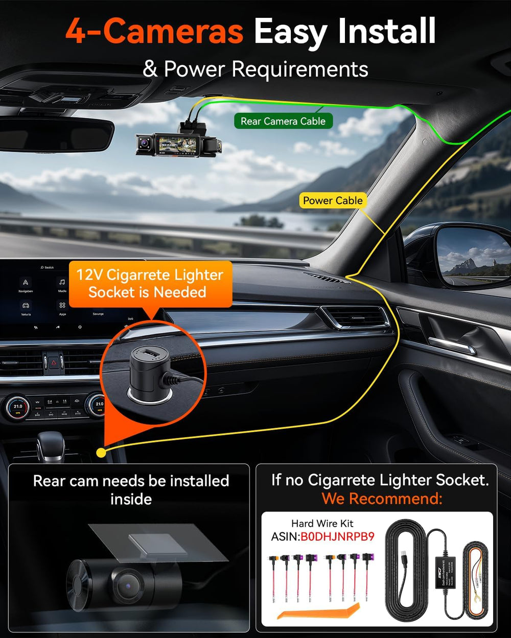 IIWEY N7 PRO 4K STARVIS 4-Channel Dash Cam 360° View, 8-IR Night Vision
