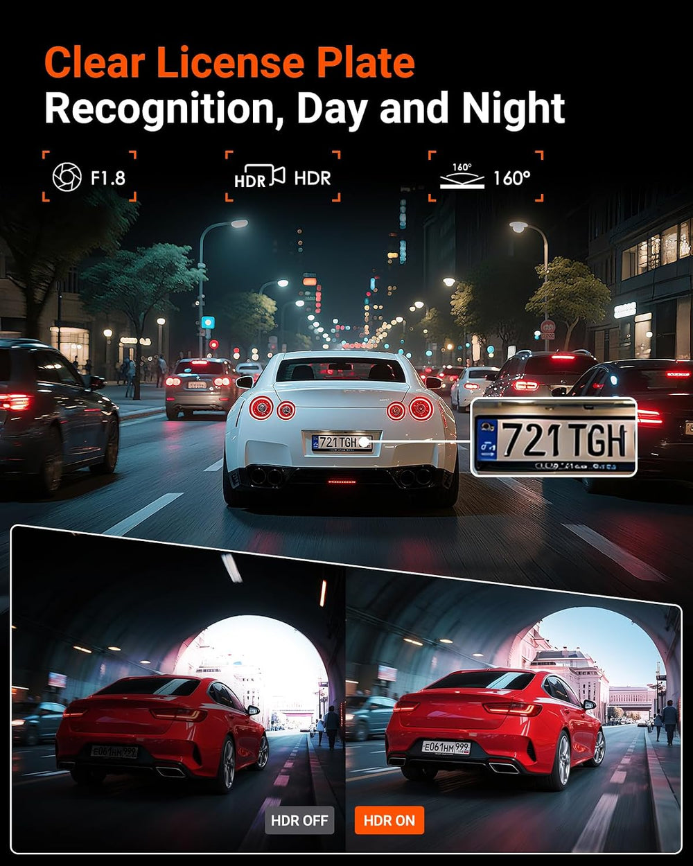 Vantrue E1 Lite 1080P Mini Dash Cam, 60fps HDR Night Vision Car Camera