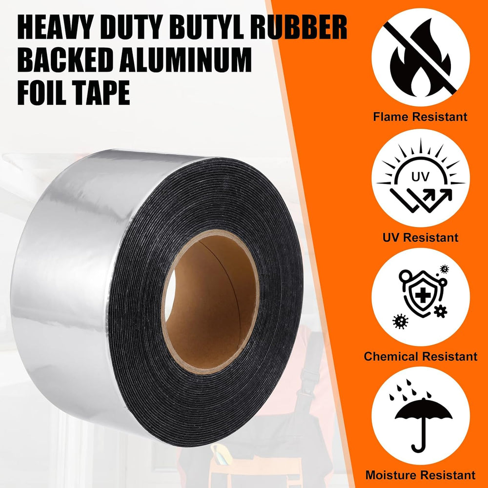2 Pcs 50 Mil Heavy Duty Aluminum Foil Rubber Tape, Waterproof, for Sealing Ro...