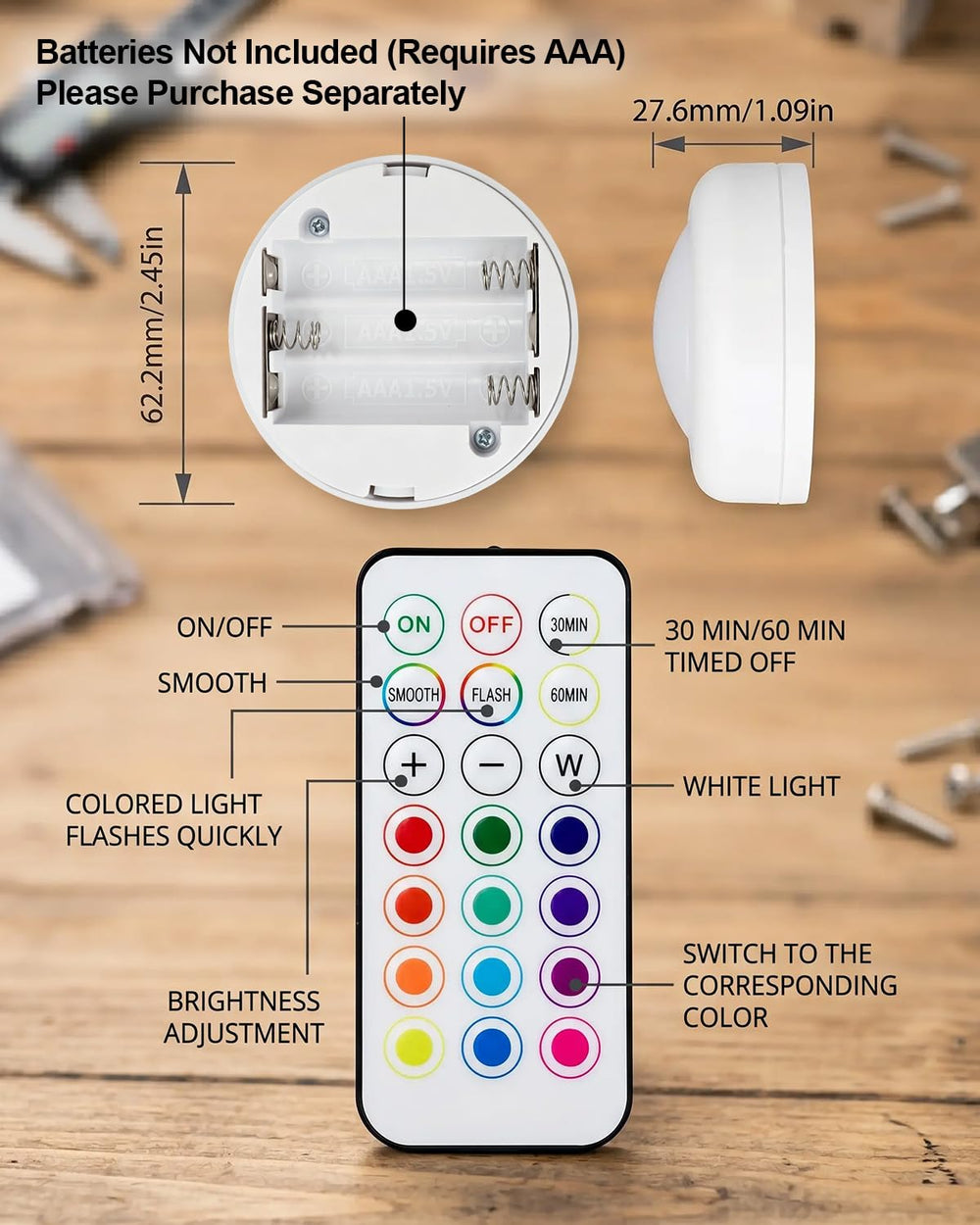 10 Pack Remote Controlled 16-Color RGBW Puck Lights for Bambu Lab KC007