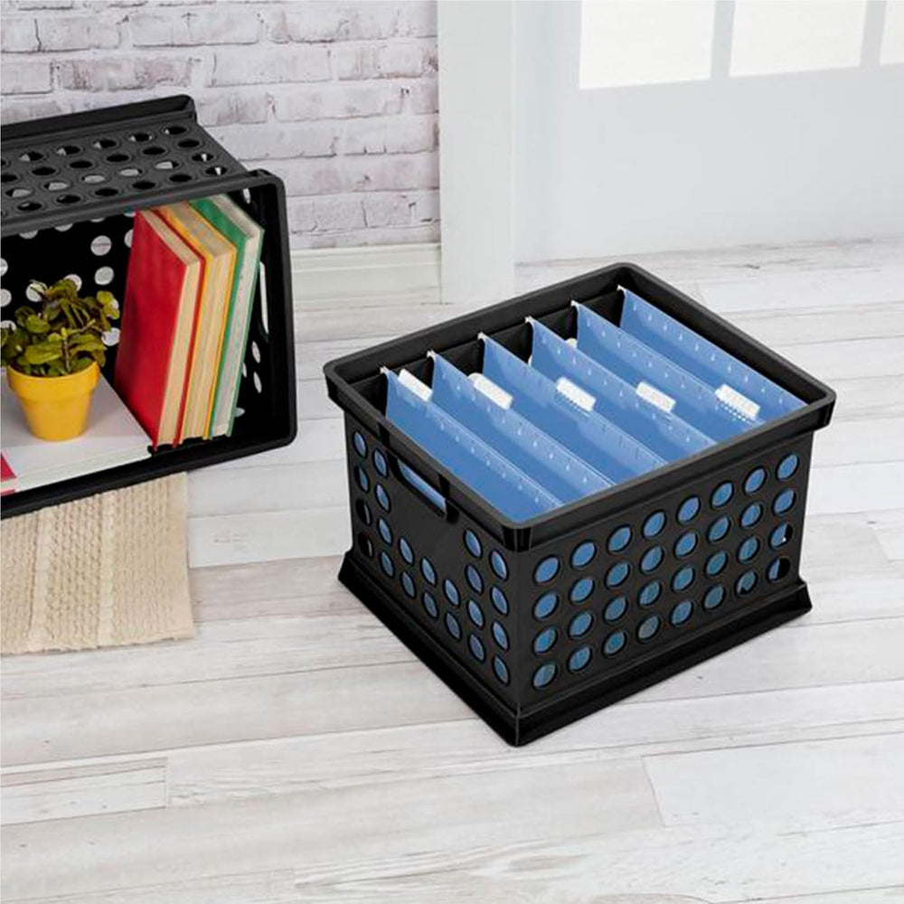 Sterilite Storage Crate Bin File Organizer for Home & Office, Black, 6-Pack