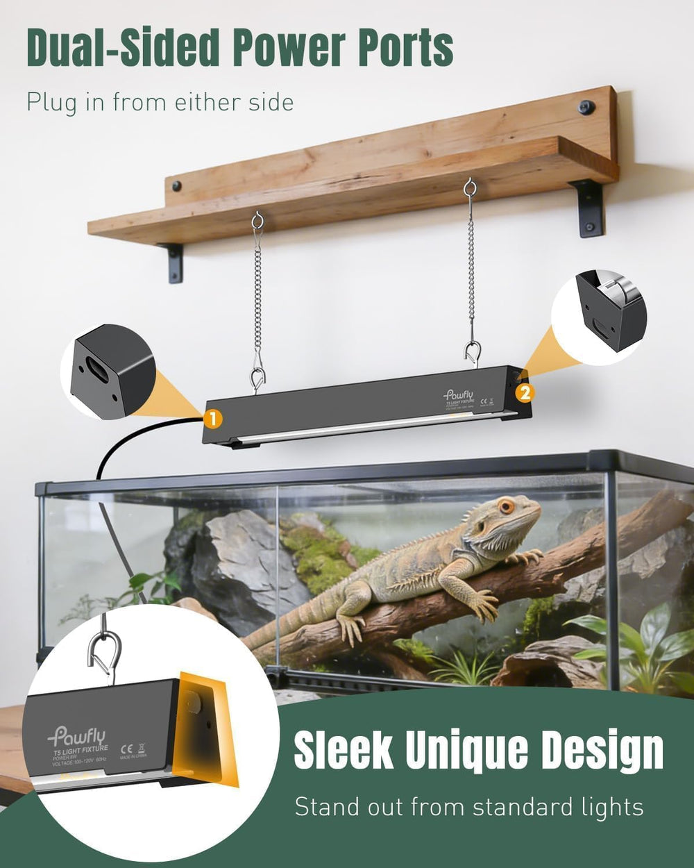 Pawfly T5 Reptile Light Combo Kit with 2 UVB Tubes, 10.0 UVB Light Fixture wi...