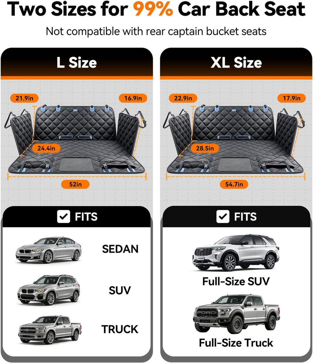 Hard Bottom Dog Car Seat Cover for Back Seat with 3-Sidewall Support Rods