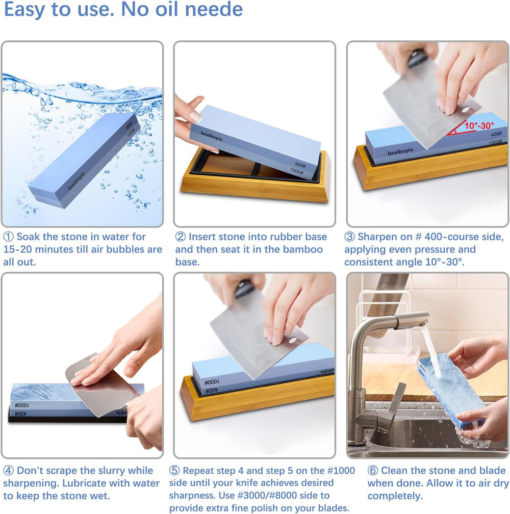 Complete Knife Sharpening Stone Set – Dual Grit Whetstone 400/1000 3000/8000 ...