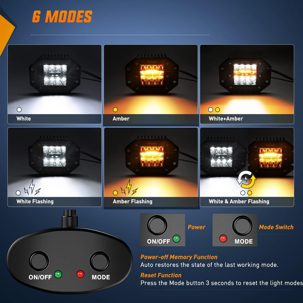 Nilight 2PCS 42W Light Pods Flush Mount Spot Flood Amber White Strobe 6 Modes...