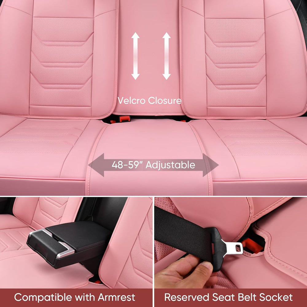 TIEHESYT Pink Car Seat Covers Full Set, Breathable Leather Automotive Front a...