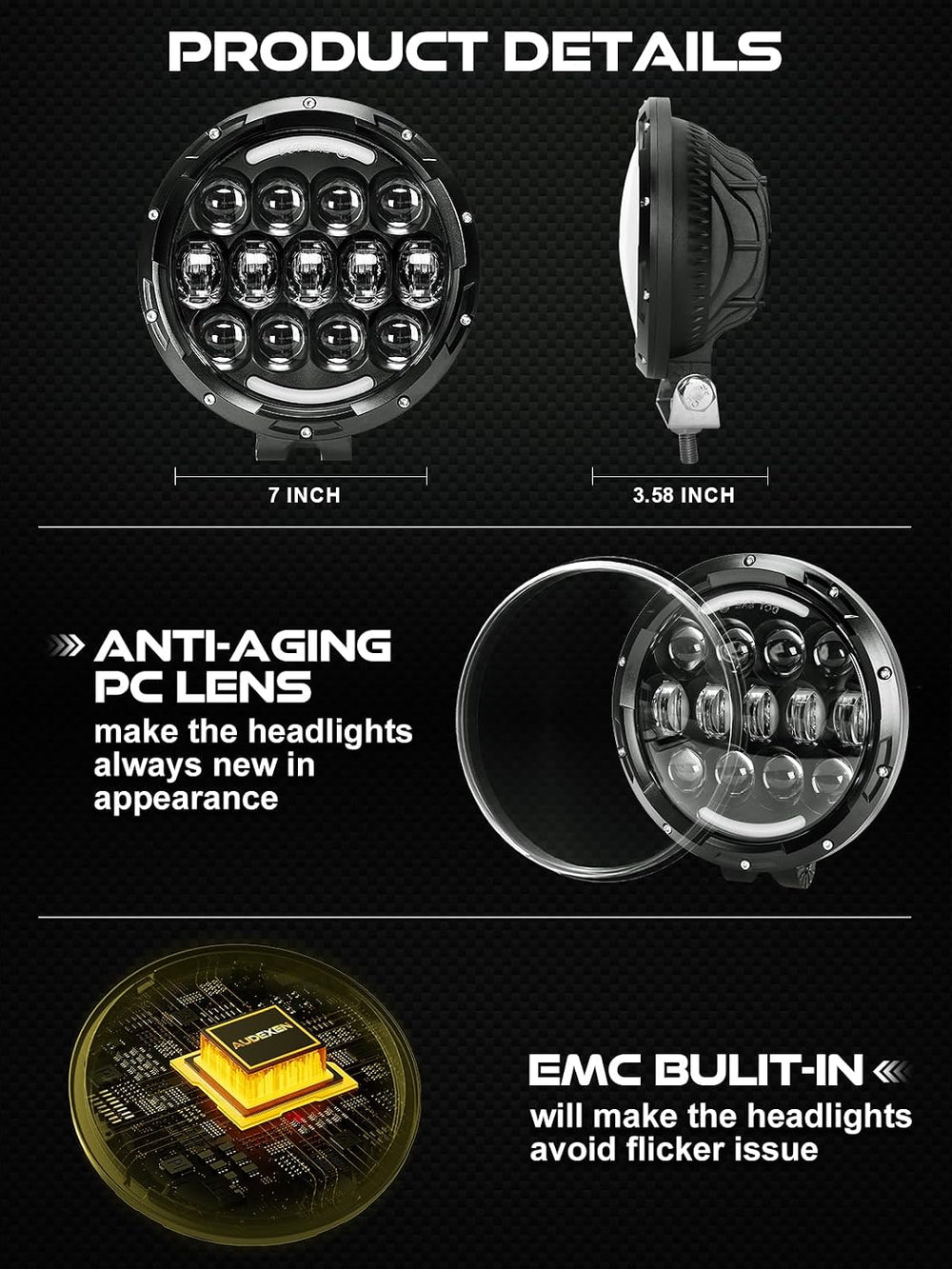 AUDEXEN LED Work Lights, 7 Inch 105W Round Spot LED Pods Light Bar High/Low B...