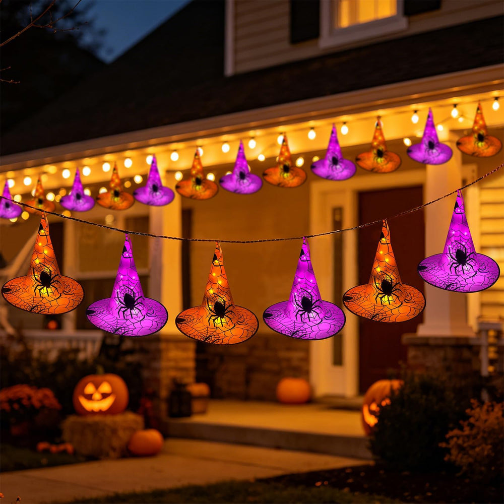 WATERGLIDE Halloween Decorations, 12Pcs Lighted Hanging Witch Hats 8 Modes
