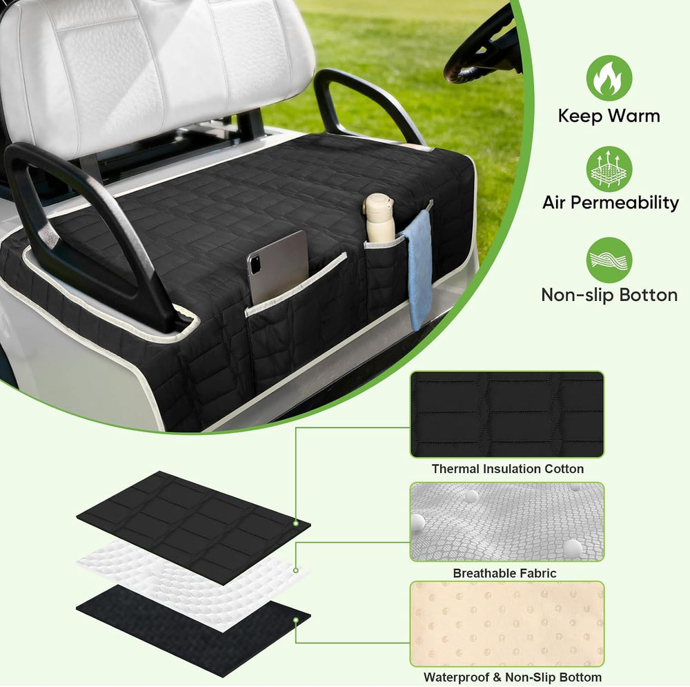 Golf Cart Seat Cover, Universal Bench Seat Cover with Storage Pockets, Non-Sl...