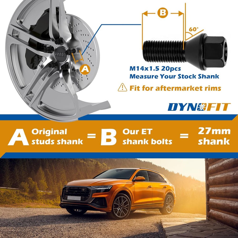 Dynofit 14x1.5 Lug Bolts Compatible with Audi A3 A4 A1 A8,27mm Shank Conical ...