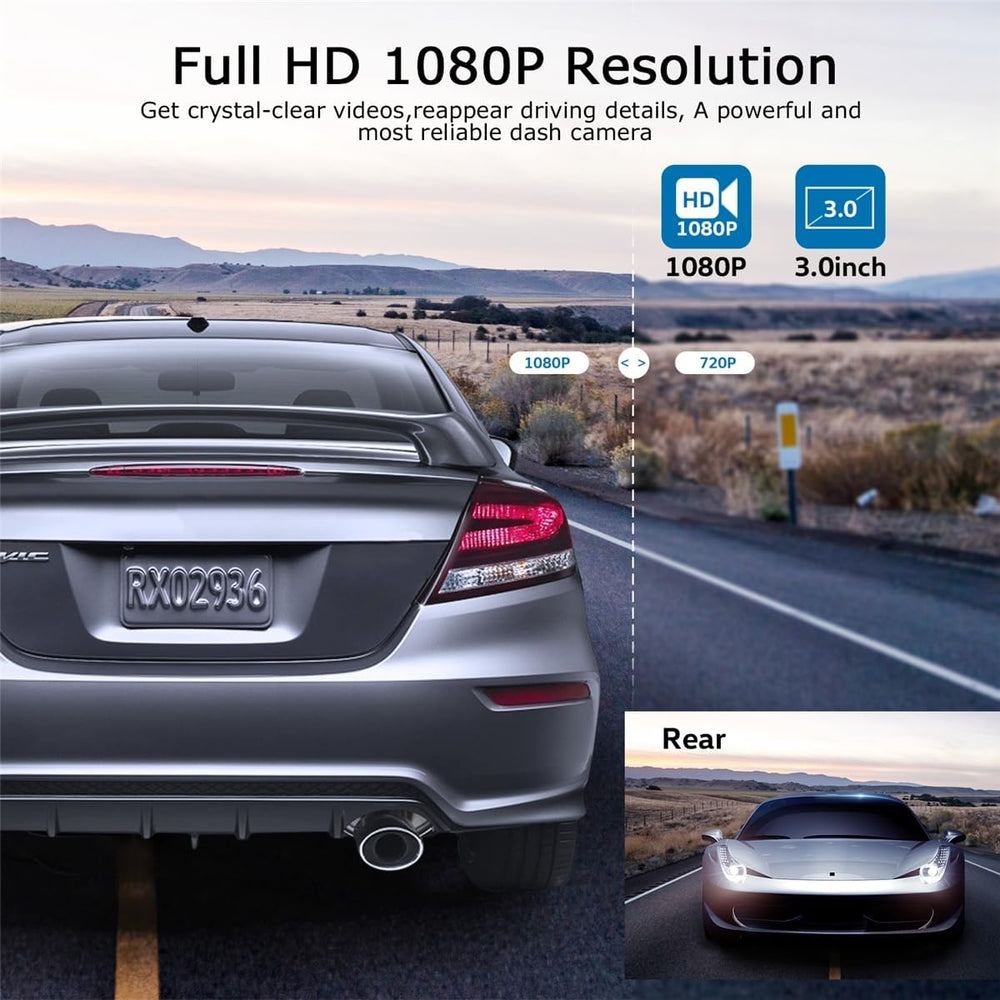 ORSKEY Dash Cam Front and Rear 1080P Full HD Dual Dash Camera in Car Camera D...