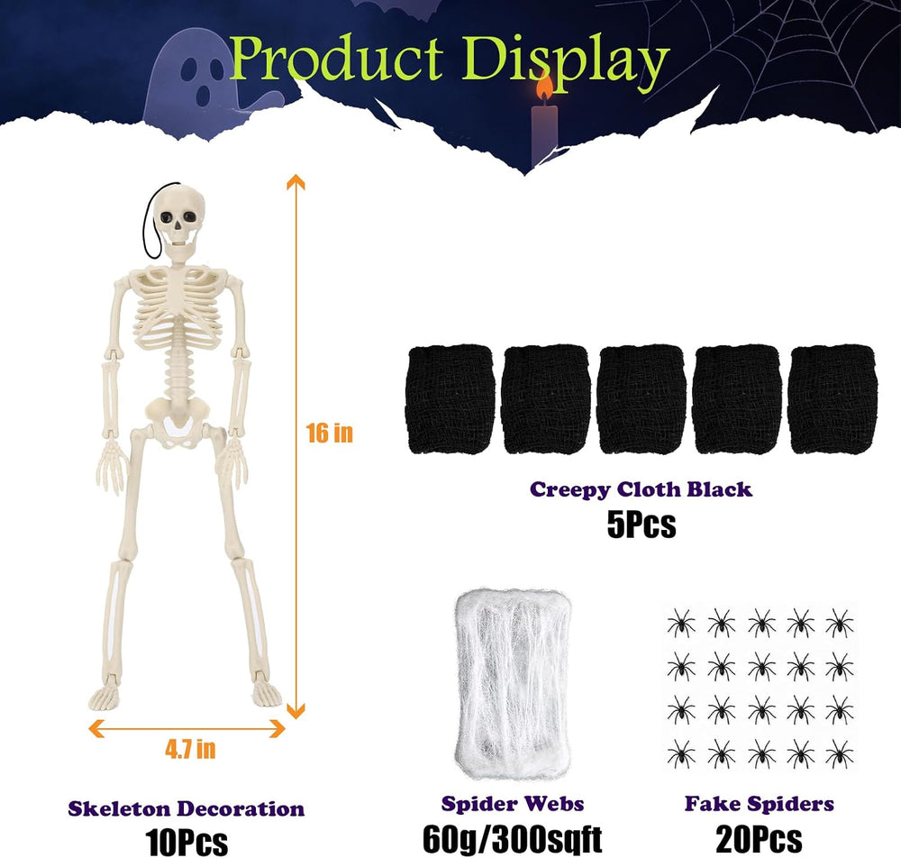 KIRAAT 10 Pack 16" Halloween Skeletons Set for Halloween Decorations Par...