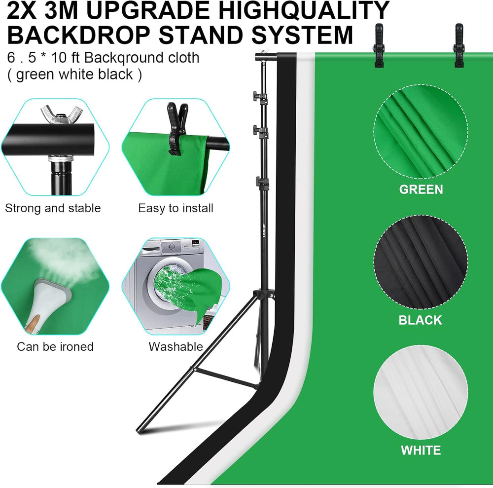 Photography Lighting kit with Backdrops, 8.5x10ft Backdrop Stands, UL Certifi...
