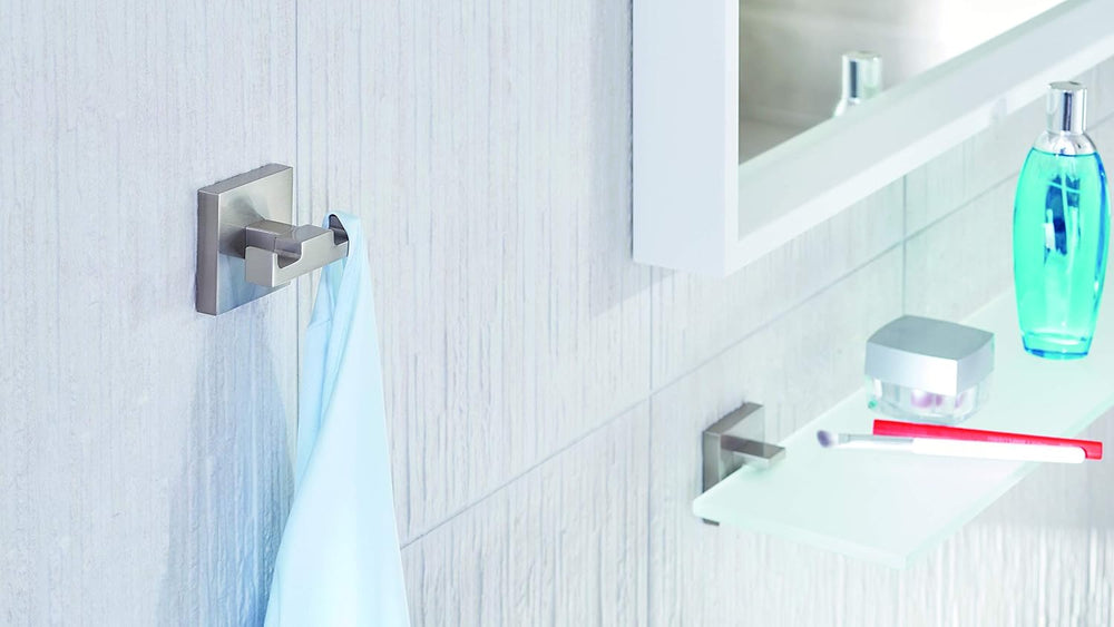 tesa EXXCLUSIV Double Robe Hook - Self-Adhesive Bathrobe Hook in Stainless-St...