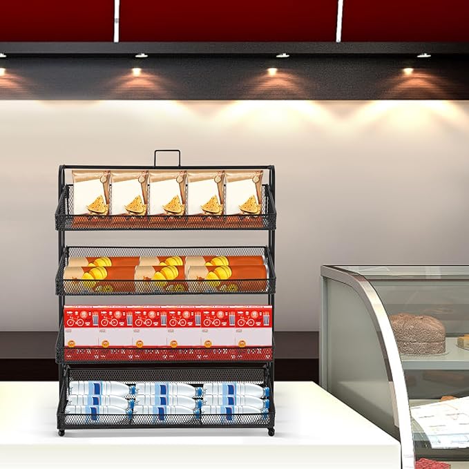 Retail Display Rack 4-Tier Market Merchandise Display Shelf Tabletop Fruit