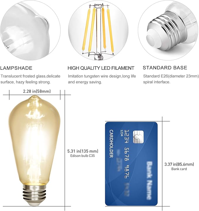 LED Edison Bulb 4W, Antique 40W Vintage Edison Bulb, E26 Light Bulb Non (Pack...