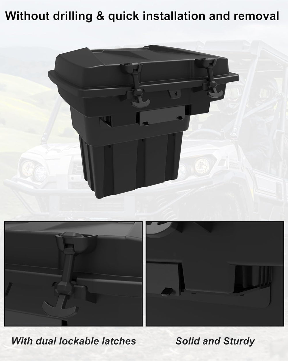 SAUTVS Rear Cargo Box for Kawasaki Mule PRO-FXT, 20L PP Storage Bin, Removabl...