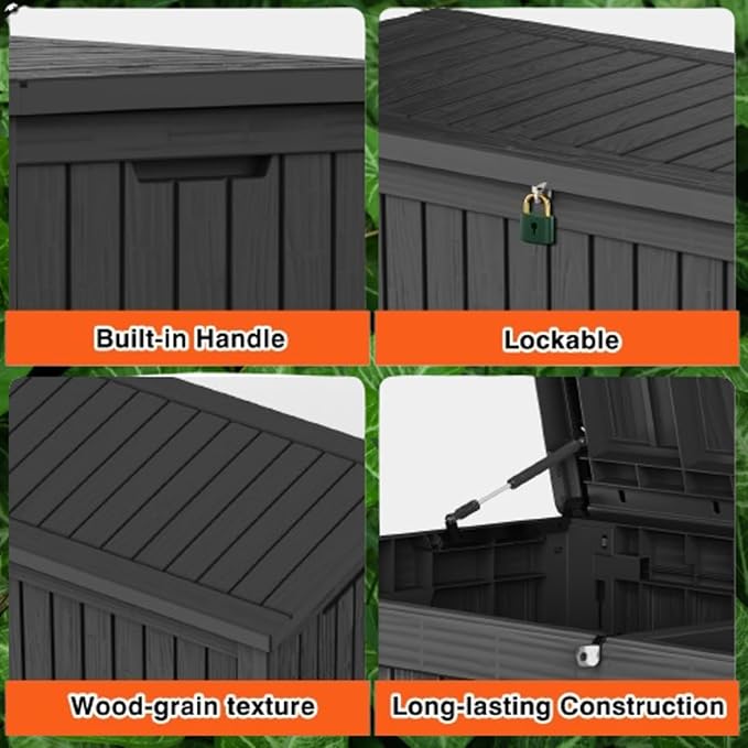 180 Gallon Lockable Resin Deck Box, Waterproof & UV-Resistant Outdoor Sto...