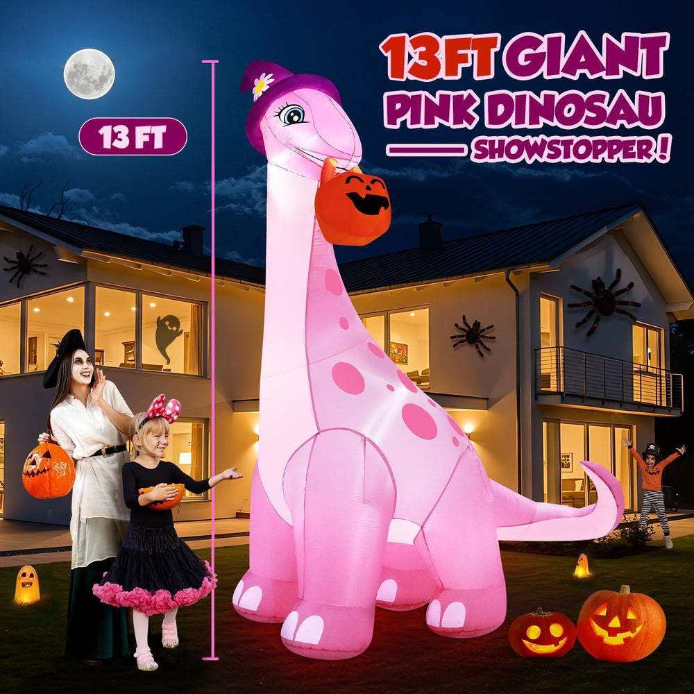 zukakii 13FT Giant Halloween Inflatables Decorations Outdoor Pink Dinosaur, H...