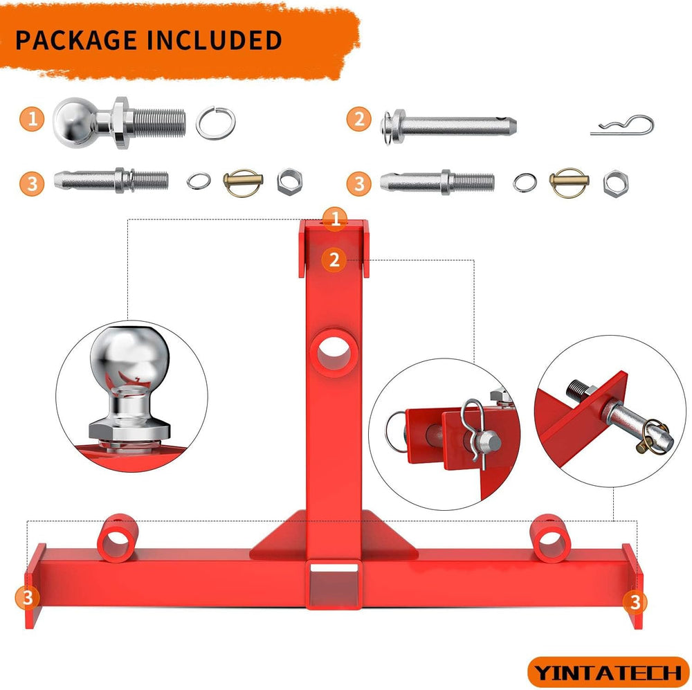 YINTATECH 3 Point Trailer Hitch with 2" Receivers for Tractor Category 1