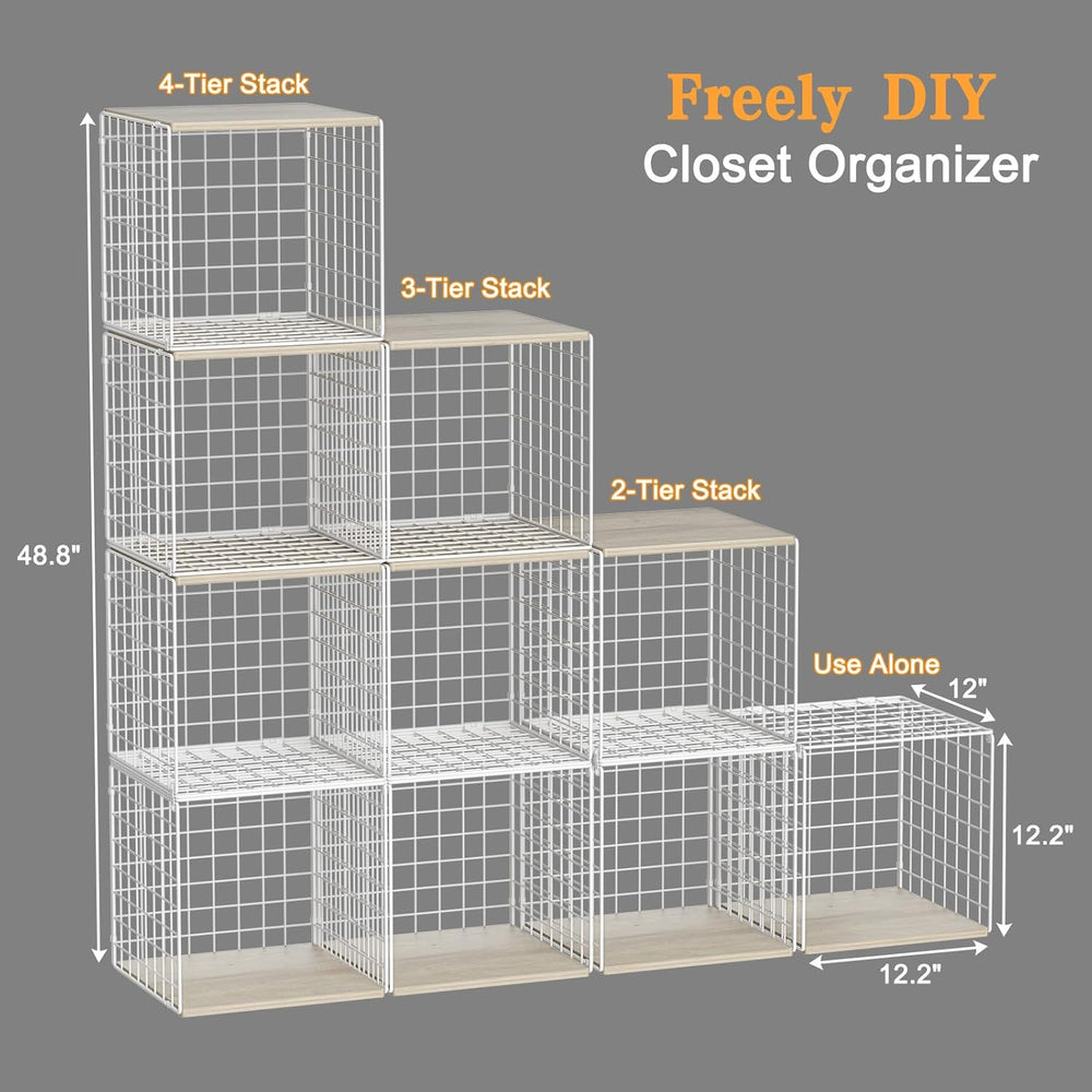 Hencawima 4 Pack Closet Organizers and Storage with Wood Top, Stackable Close...