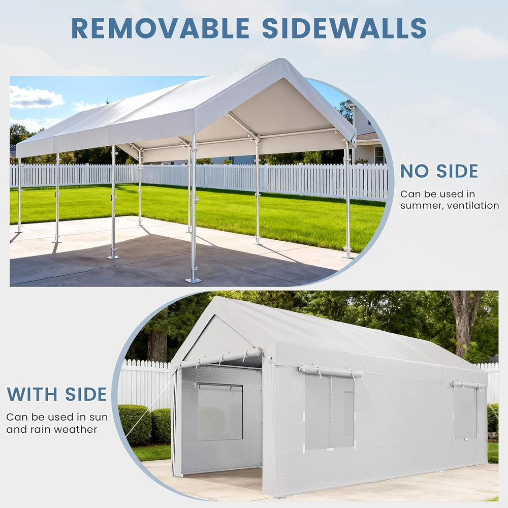 EROMMY 10x20FT Car Port Portable Garage,White