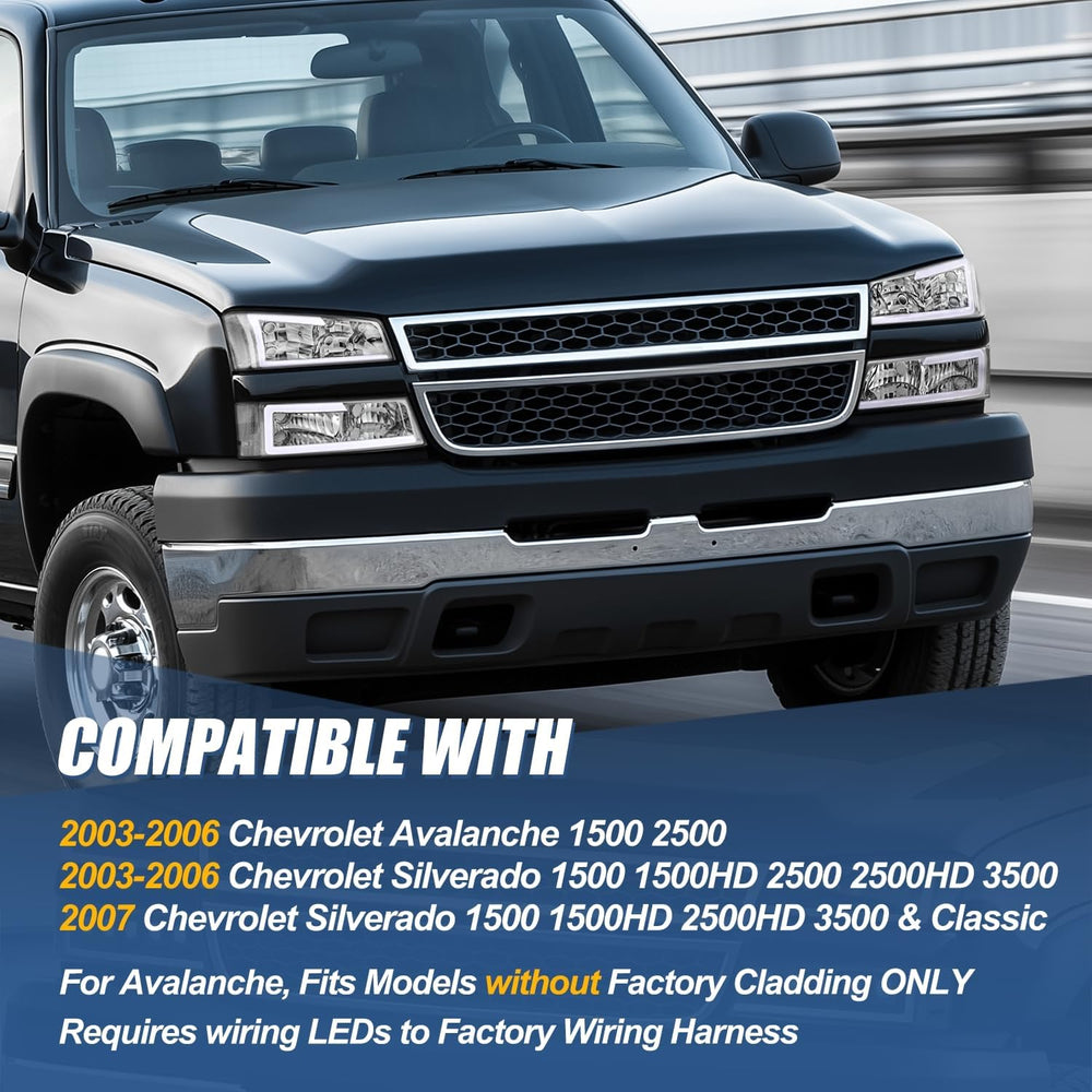 Auto Dynasty 4PCS LED DRL Headlight Lamps Compatible with Chevy Silverado Ava...