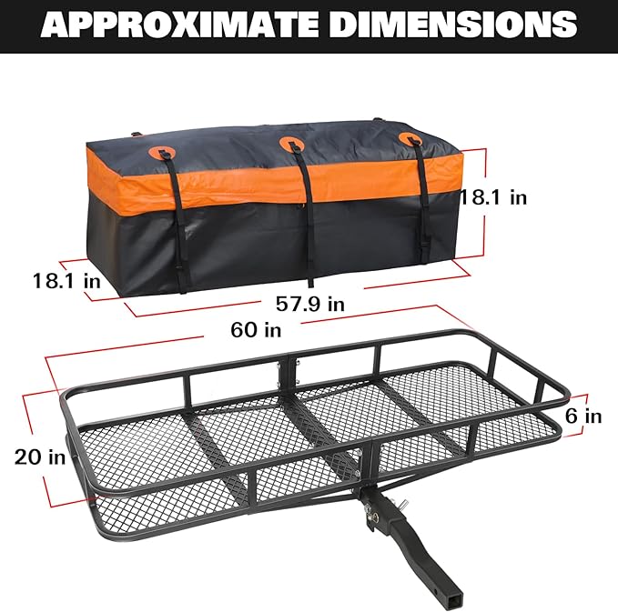 WEIZE Folding Hitch Mount Cargo Carrier Basket 60" x 20" x 6"