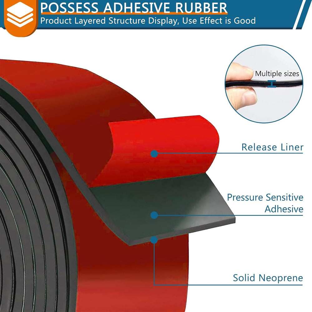 HooTown Adhesive Solid Rubber Strips, Self Neoprene Rubber Sheets Rolls Red