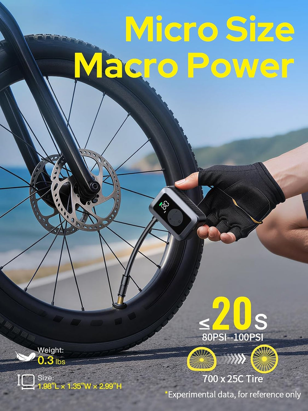 Mini Bike Tire Pump, 120PSI Electric Bicycle Pump with Digital Gauge, Auto St...