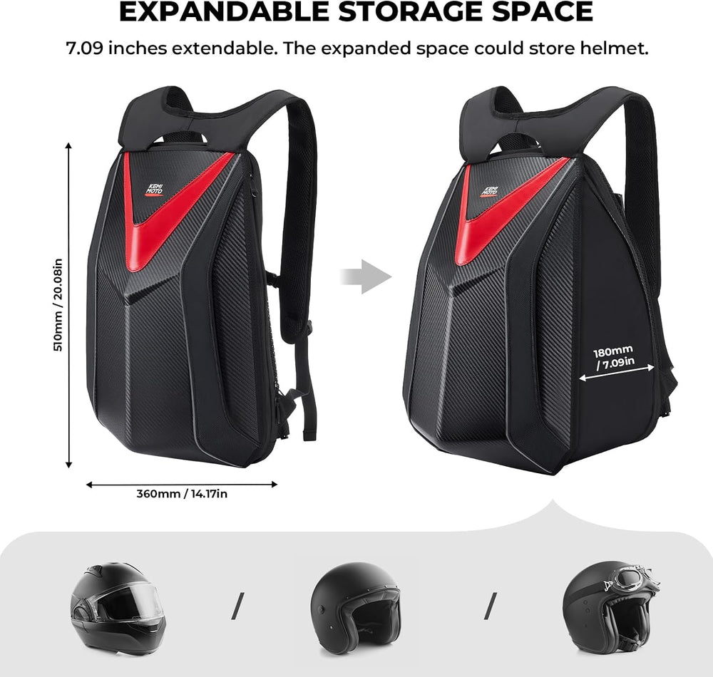 KEMIMOTO Motorcycle Backpack, Hardshell Helmet Backpack 22L Carbon Fiber Refl...