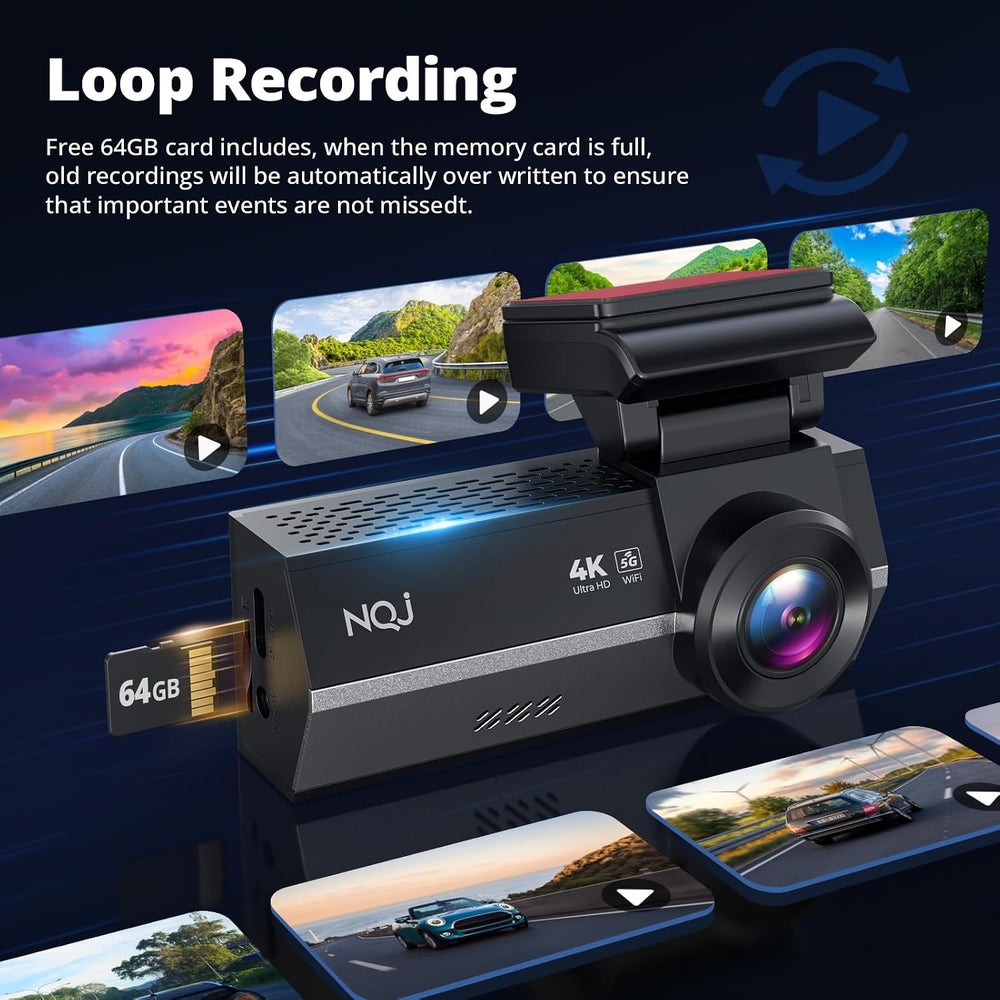 Dash Cams Front and Rear, NQJ 4K+2K Dual Dash Camera for Cars w 64GB Card
